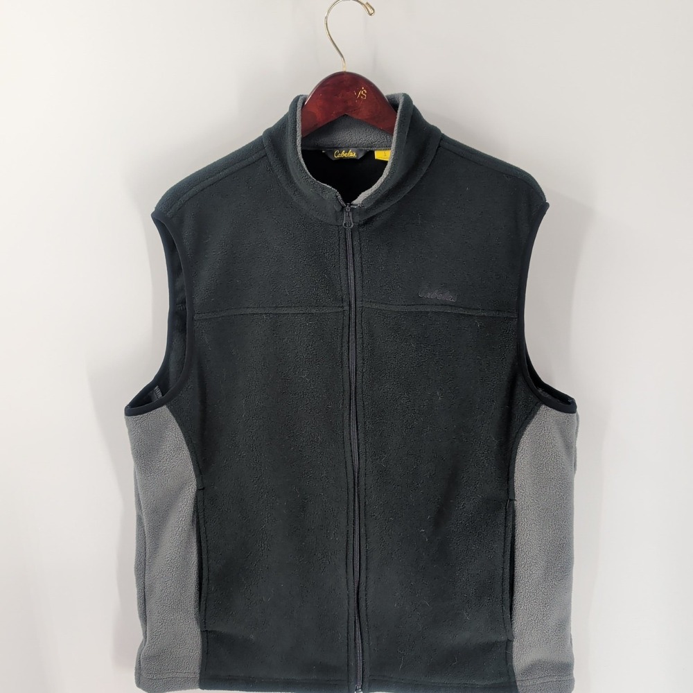 Cabela's  Soft Fleece Colorblock Classic Outdoor Full Zip Vest Gray Black L‎